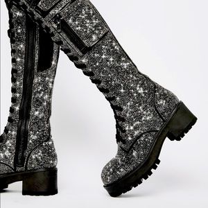 Club Exx Icy Bling Rhinestone Knee High Boots